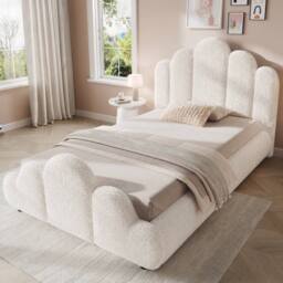 BTM 3FT Bouclé Petal Bed Cloud Footboard 90x190 Cream White - Size: Single - thumbnail 6