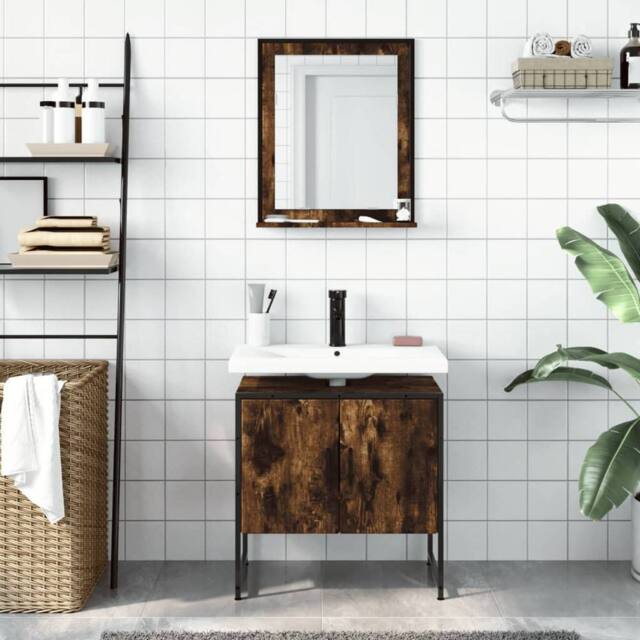 Berkfield Home Stylish 2 Piece Bathroom Cabinet Set Smoked Oak Engineered Wood in Brown - image 1