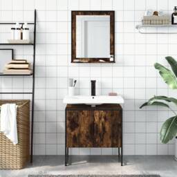 Berkfield Home Stylish 2 Piece Bathroom Cabinet Set Smoked Oak Engineered Wood in Brown - thumbnail 1