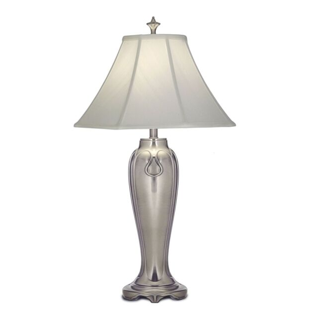 Loops Table Lamp Silvered Look Off-White Silk Shantung Shade Nickel LED E27 60W in Metallics - image 1