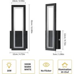 Nordara 16W Modern LED Wall Light Black Acrylic Indoor Wall Lamp Warm White - thumbnail 2