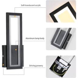 Nordara 16W Modern LED Wall Light Black Acrylic Indoor Wall Lamp Warm White - thumbnail 3