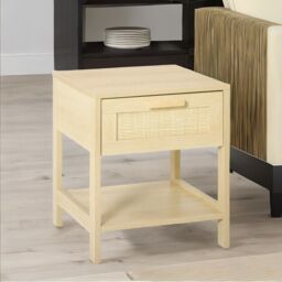 Rafaelo Mobilia Rattan Bedside Table With Drawer & Shelf Bedroom Furniture in Brown - thumbnail 3