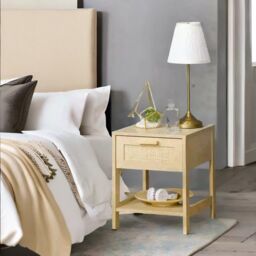 Rafaelo Mobilia Rattan Bedside Table With Drawer & Shelf Bedroom Furniture in Brown