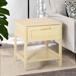 Rafaelo Mobilia Rattan Bedside Table With Drawer & Shelf Bedroom Furniture in Brown - thumbnail 4