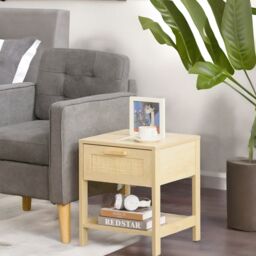 Rafaelo Mobilia Rattan Bedside Table With Drawer & Shelf Bedroom Furniture in Brown - thumbnail 2