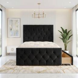 "Somnior Ziggy Velvet Divan Bed Mattress 2 Draw 54"" Headboard 22"" Footboard in Black - Size: Super King" - thumbnail 2