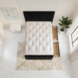"Somnior Ziggy Velvet Divan Bed Mattress 2 Draw 54"" Headboard 22"" Footboard in Black - Size: Super King" - thumbnail 4