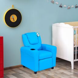 HOMCOM Kids Recliner Chair with Adjustable Backrest & Footrest in Blue - thumbnail 1