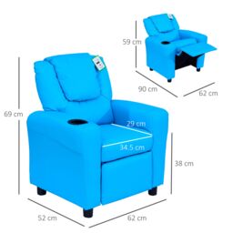 HOMCOM Kids Recliner Chair with Adjustable Backrest & Footrest in Blue - thumbnail 3