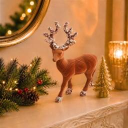 Shatchi 20cm Velvet Deer Christmas Reindeer Figurine in Dark Brown - Size: 20 cm - thumbnail 2