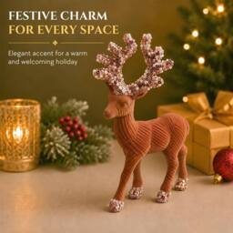 Shatchi 20cm Velvet Deer Christmas Reindeer Figurine in Dark Brown - Size: 20 cm - thumbnail 7