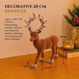 Shatchi 20cm Velvet Deer Christmas Reindeer Figurine in Dark Brown - Size: 20 cm - thumbnail 3