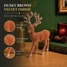 Shatchi 20cm Velvet Deer Christmas Reindeer Figurine in Dark Brown - Size: 20 cm - thumbnail 4