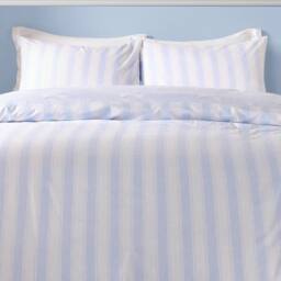 OHS Bows Stripe Reversible Duvet Cover Set Polycotton Bedding in Blue - Size: Single - thumbnail 2