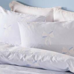 OHS Bows Stripe Reversible Duvet Cover Set Polycotton Bedding in Blue - Size: Single - thumbnail 3
