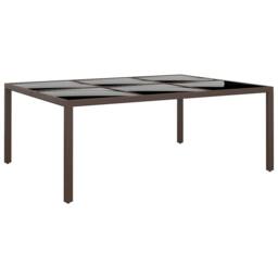 Berkfield Home Garden Table with Glass Top Brown 200x150x75 cm Rattan - Size: 200 x 150 x 75 cm - thumbnail 2