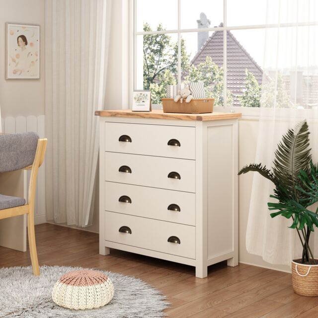 Cabinet Bits Lovere 4 Drawer Chest of Drawers Brass Cup Handle in Off-White - image 1