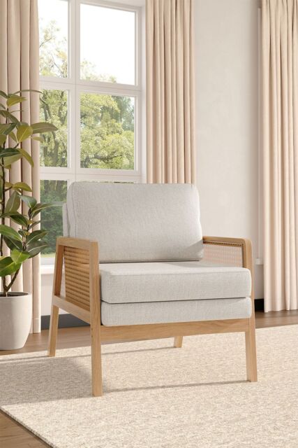 H&O Direct Wooden Armchair with Cushion in Beige - image 1
