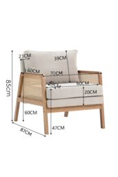 H&O Direct Wooden Armchair with Cushion in Beige - thumbnail 9