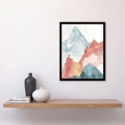 "Artery8 Mountain Climber Hiking Landscape Watercolour Framed Art Print - Size: W12"" x H16""" - thumbnail 4