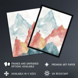"Artery8 Mountain Climber Hiking Landscape Watercolour Framed Art Print - Size: W12"" x H16""" - thumbnail 2