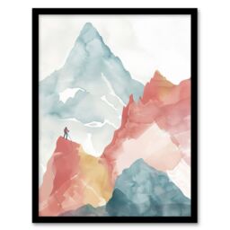 "Artery8 Mountain Climber Hiking Landscape Watercolour Framed Art Print - Size: W12"" x H16""" - thumbnail 1