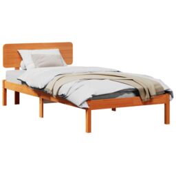 Berkfield Home Bed Frame with Headboard Wax Brown 75x190 cm Solid Pine Wood - thumbnail 3