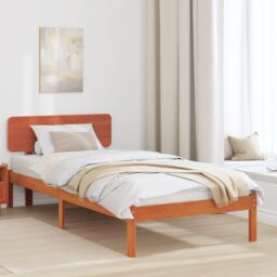 Berkfield Home Bed Frame with Headboard Wax Brown 75x190 cm Solid Pine Wood - thumbnail 1