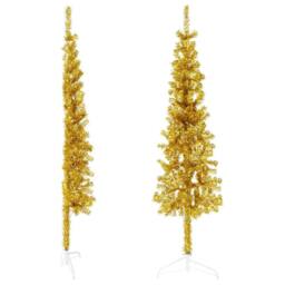 Berkfield Home Slim Artificial Half Christmas Tree with Stand Gold 150 cm