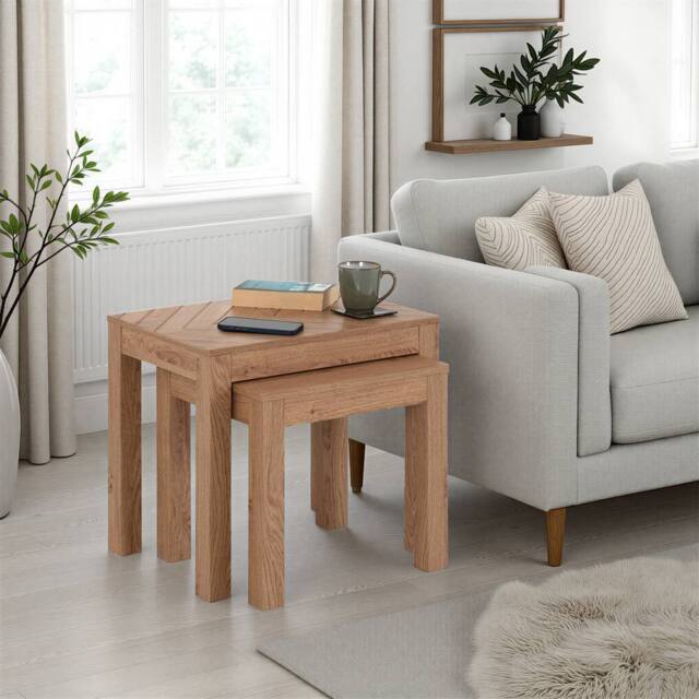 Seconique Leon Nest of 2 Tables-Medium Oak Effect in Light Oak - image 1