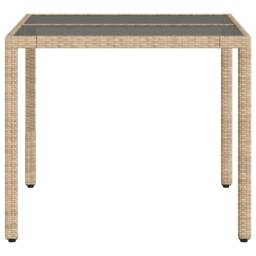 Berkfield Home Garden Table with Glass Top Beige 90x90x75 cm Poly Rattan - Size: 90 x 90 x 75 cm - thumbnail 5