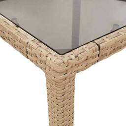 Berkfield Home Garden Table with Glass Top Beige 90x90x75 cm Poly Rattan - Size: 90 x 90 x 75 cm - thumbnail 8