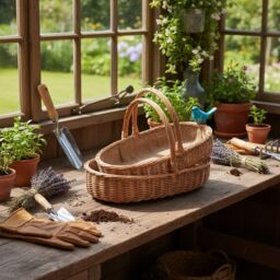 Red Hamper Wicker Set of 2 Lined Harrogate Garden Trugs in Brown - thumbnail 2