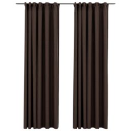 Berkfield Home Linen-Look Blackout Curtains with Hooks 2 pcs Taupe 140x225 cm - thumbnail 2