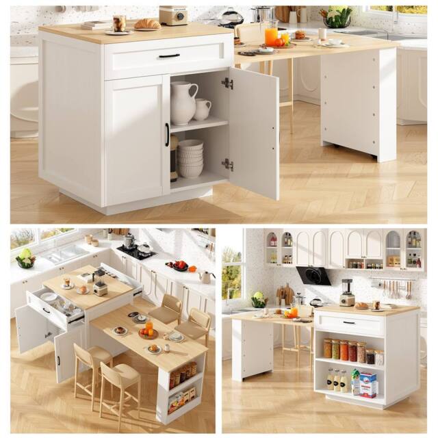 BTM Extendable Bar Table with Storage, 2 Drawers & 2 Compartments in White - image 1