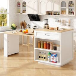 BTM Extendable Bar Table with Storage, 2 Drawers & 2 Compartments in White - thumbnail 3