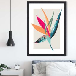 ARTZE Tropical Flower Blue & Pink Boho Botanical Framed Print SIZE: A2 with Black Frame in Mid Blue - Size: A4 - thumbnail 2