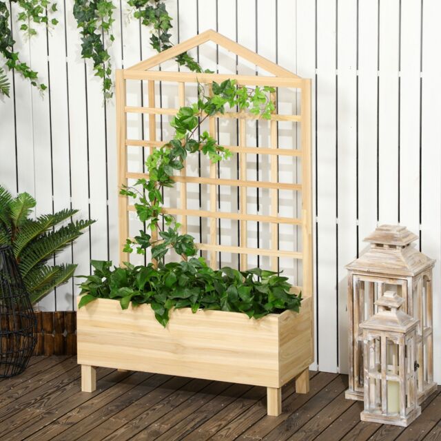 OUTSUNNY Wooden Garden Planters with Trellis for Vine Climbing Plants in Natural - image 1