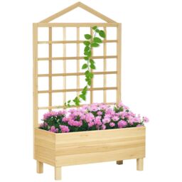OUTSUNNY Wooden Garden Planters with Trellis for Vine Climbing Plants in Natural - thumbnail 2