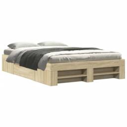Berkfield Home Durable Bed Frame without Mattress Sonoma Oak 140x190 cm Engineer in Light Tan - thumbnail 3