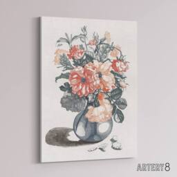 "Artery8 Still Life Pink Roses in Glass Vase Teyler Canvas Wall Art in White - Size: W18"" x H24""" - thumbnail 2