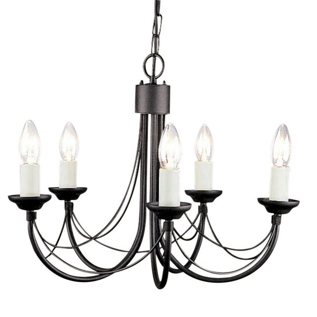 Loops 5 Bulb Chandelier Light Gothic Style Ivory Colour Candle Tube Black LED E14 60W