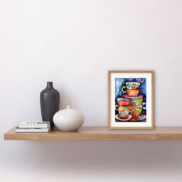 "Artery8 Wall Art Print Kitchen Folk Art Mugs & Cups Artwork Framed 9X7 Inch in Beige - Size: W7"" x H9""" - thumbnail 2