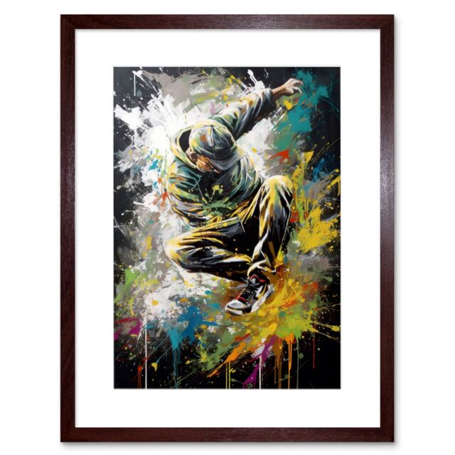 "Artery8 Wall Art Print Break Dancer B-Boy Dancing Splatter Paint Portrait Artwork Framed 9X7 Inch in Brown - Size: W7"" x H9""" - image 1