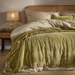 Yard Jaye Fringed Cotton Velvet Bedspread in Green - thumbnail 1
