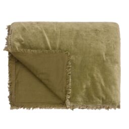 Yard Jaye Fringed Cotton Velvet Bedspread in Green - thumbnail 3