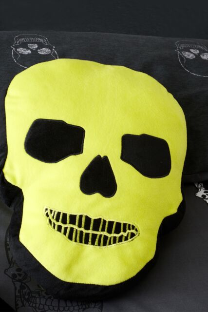 Catherine Lansfield 'Skulls' Halloween Cushion in Yellow - image 1