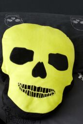 Catherine Lansfield 'Skulls' Halloween Cushion in Yellow - thumbnail 1