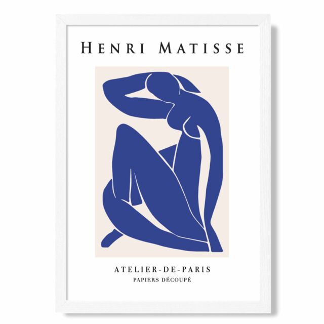 ARTZE Matisse Nude Blue & Beige Exhibition Framed Print SIZE: A2 with White Frame in Dark Blue - Size: A4 - image 1